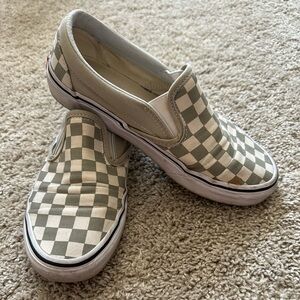 Vans Sage Green Checkered Slip-On Sneakers